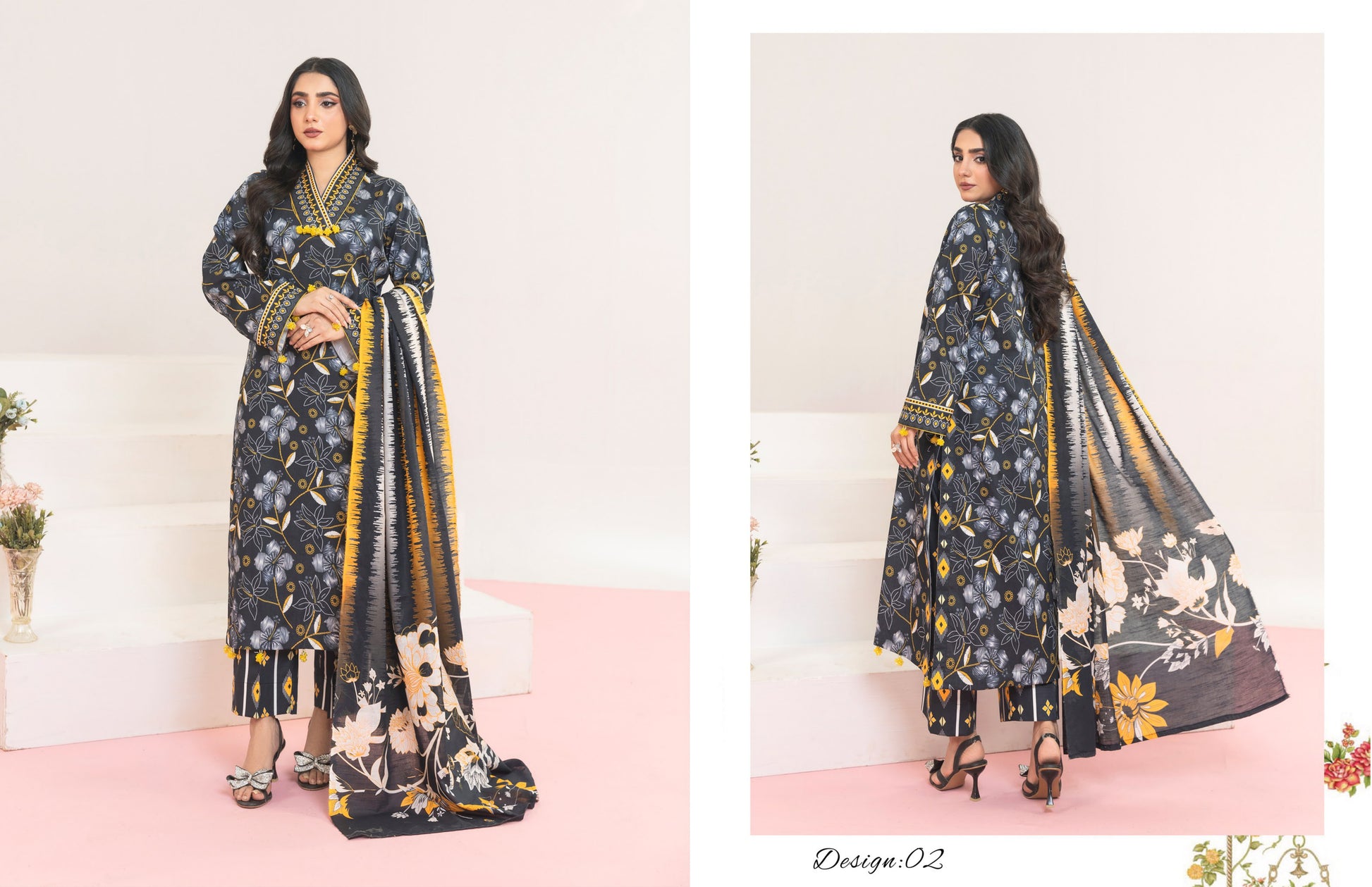3PC PRINTED LAWN BLACK SUIT
