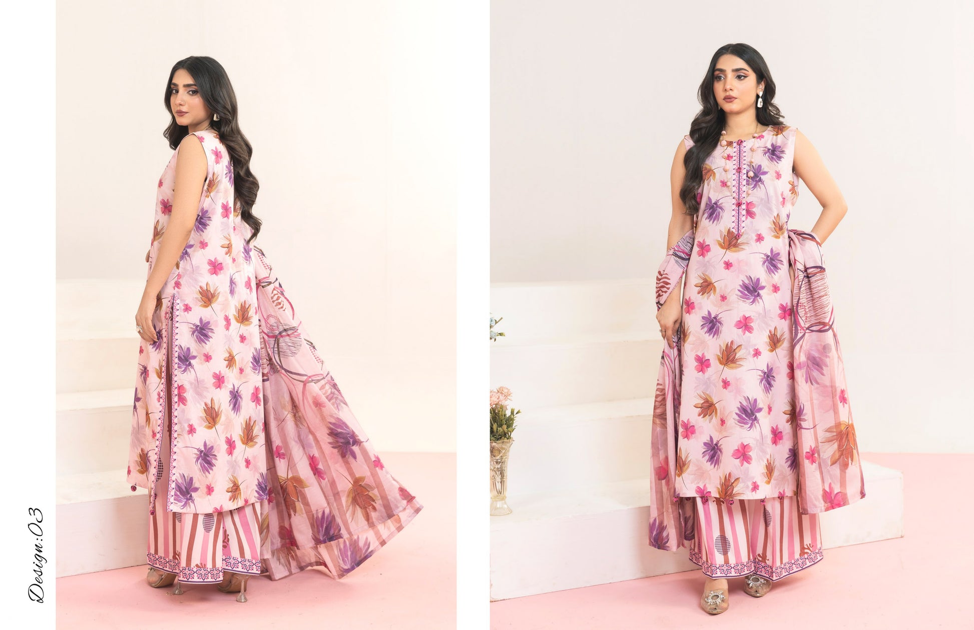 3pc Printed Lawn suit with Print Trouser
