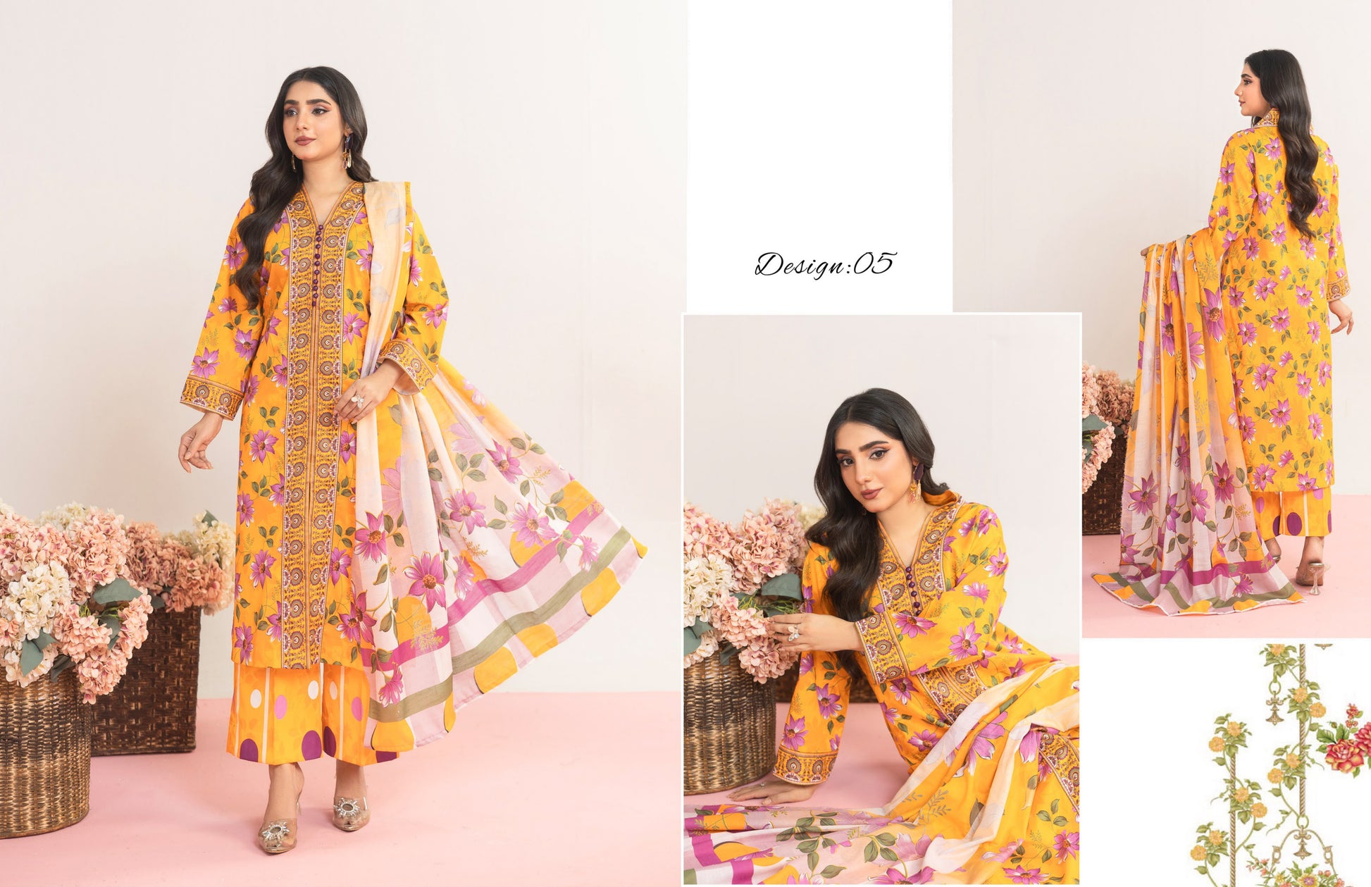 3pc Printed Lawn Suit With Printed Trouser