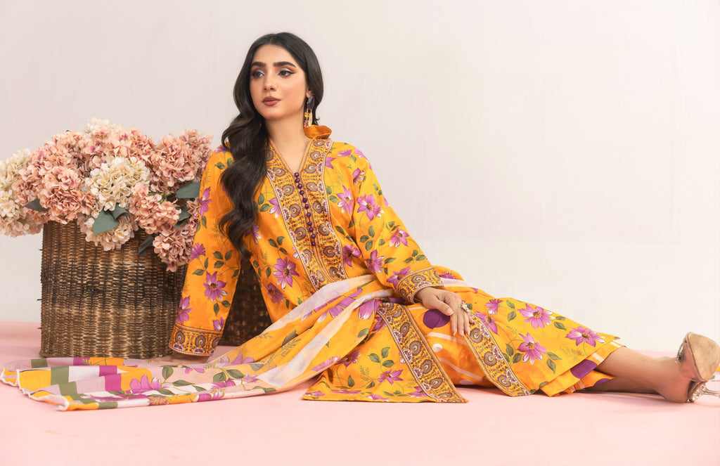 3pc Printed Lawn Suit With Printed Trouser
