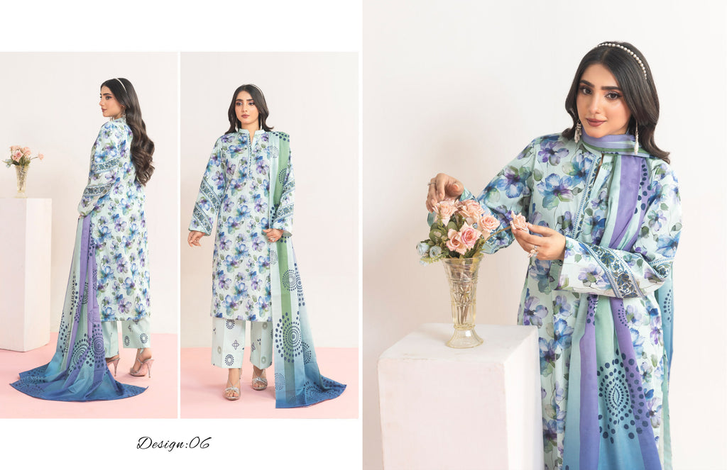 3pc Lawn Printed suit with Printed Trouser