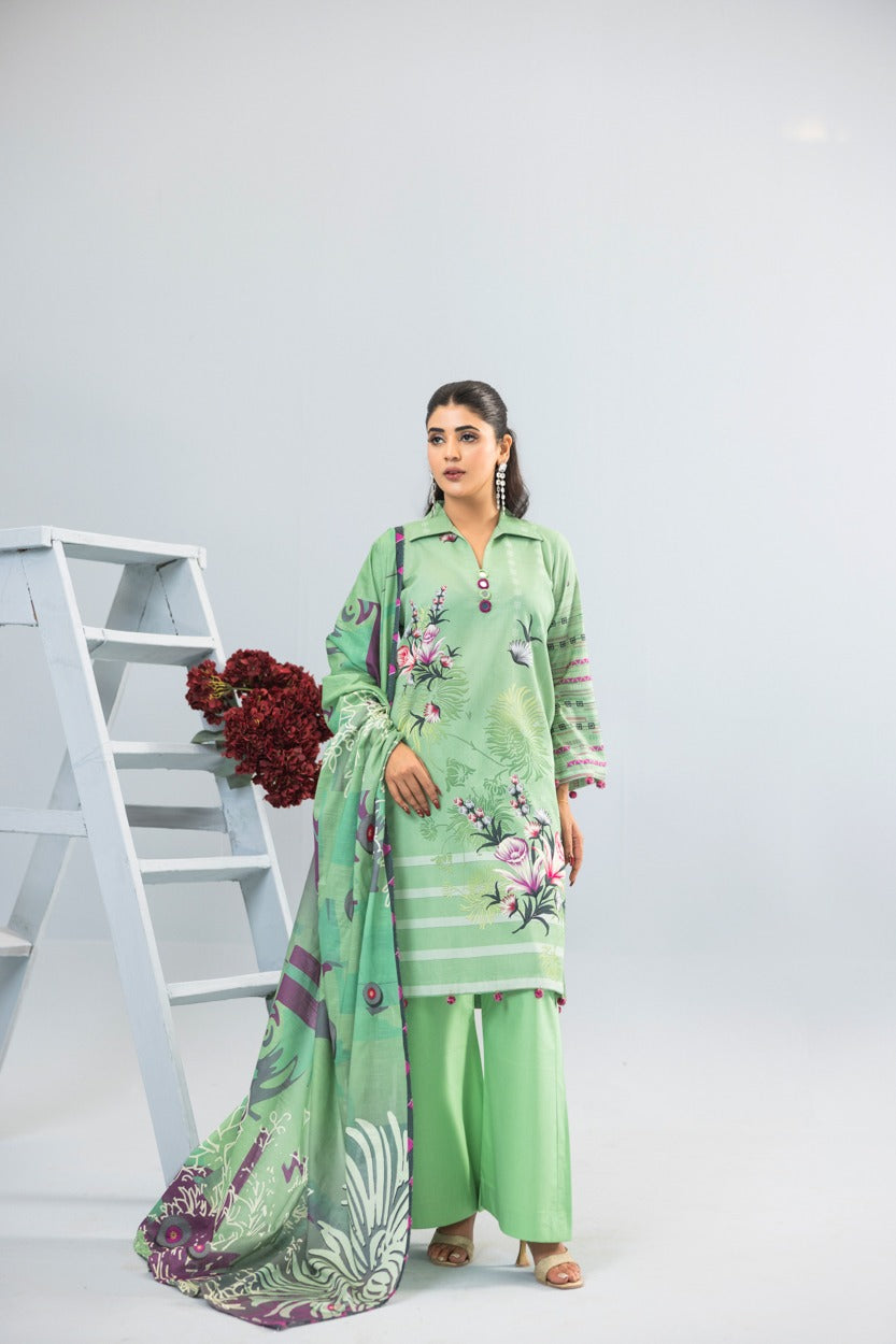 3pc Lawn Suit With Dyed Plain Trouser