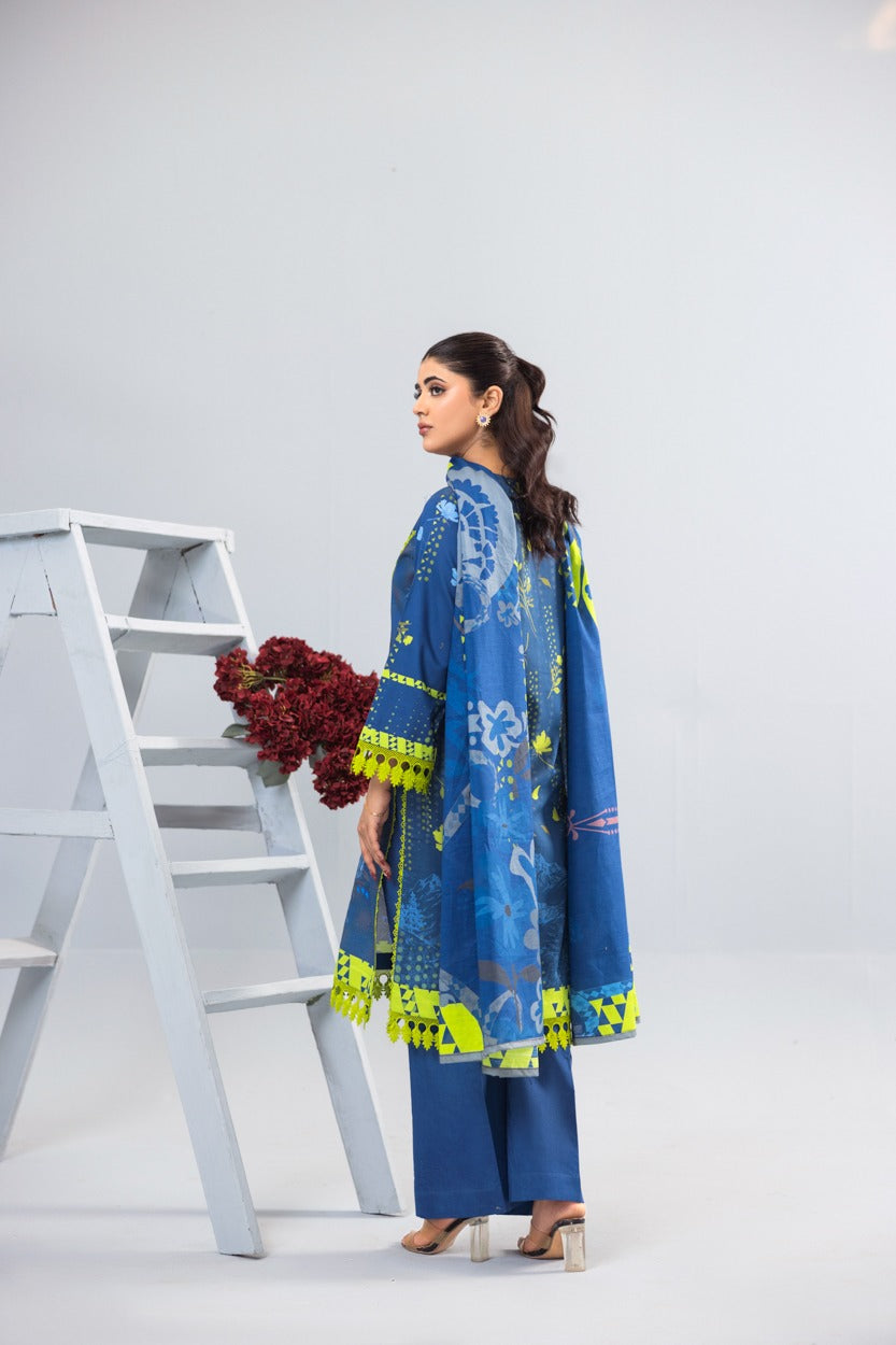 3pc Lawn suit With Dyed Trouser