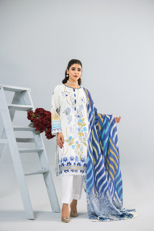 3pc Lawn suit With Dyed Plain Trouser