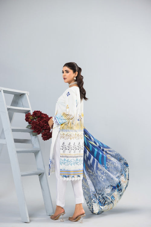 3pc Lawn suit With Dyed Plain Trouser