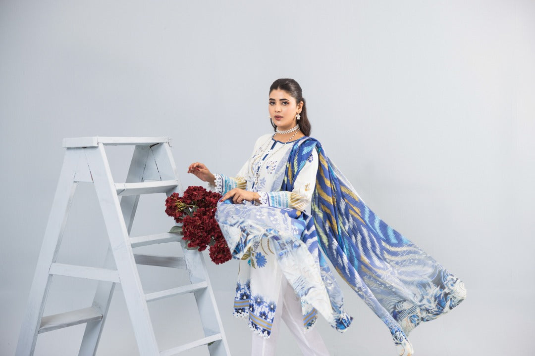 3pc Lawn suit With Dyed Plain Trouser