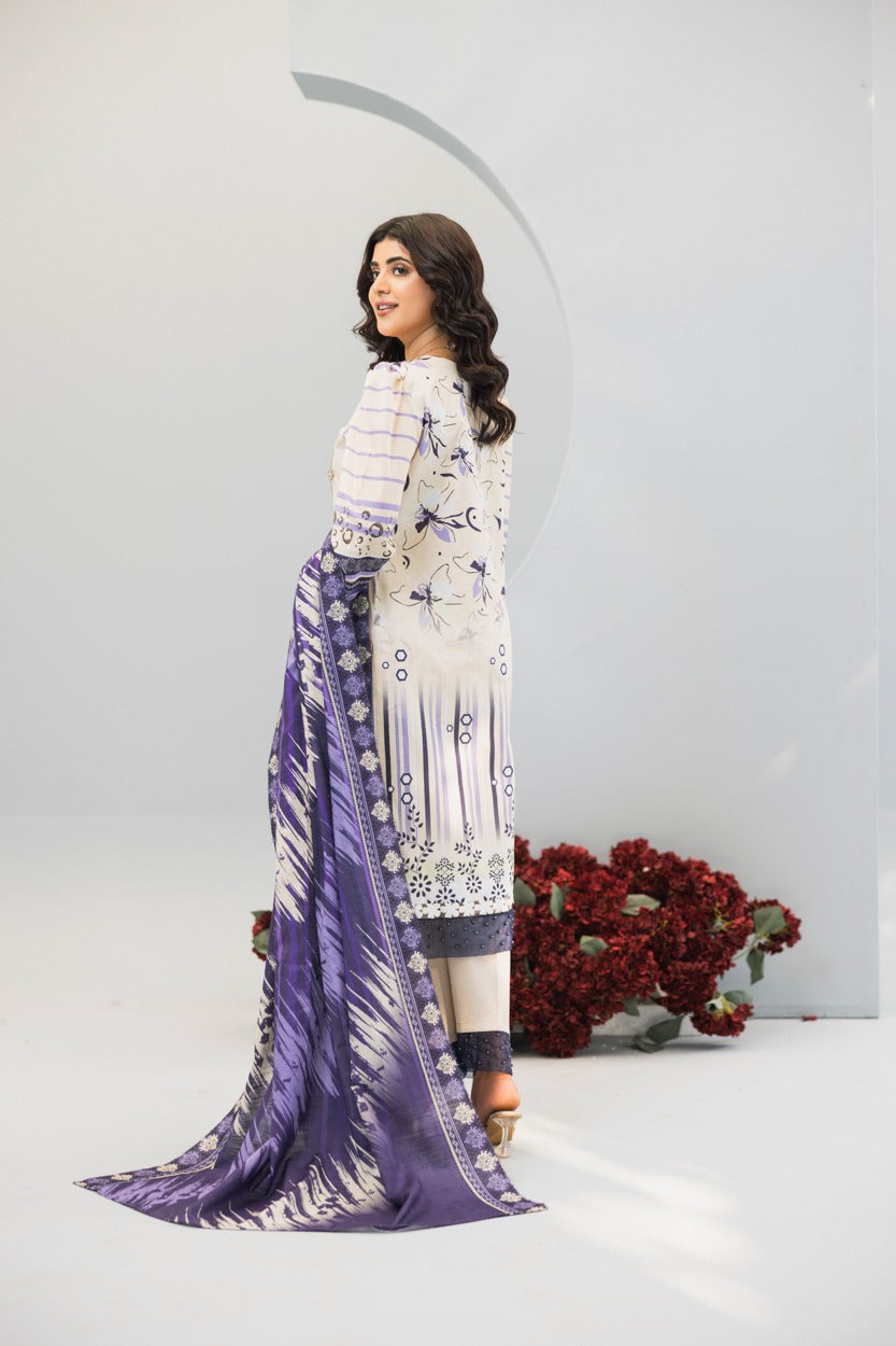 3pc Lawn Suit With Dyed Plain Trouser