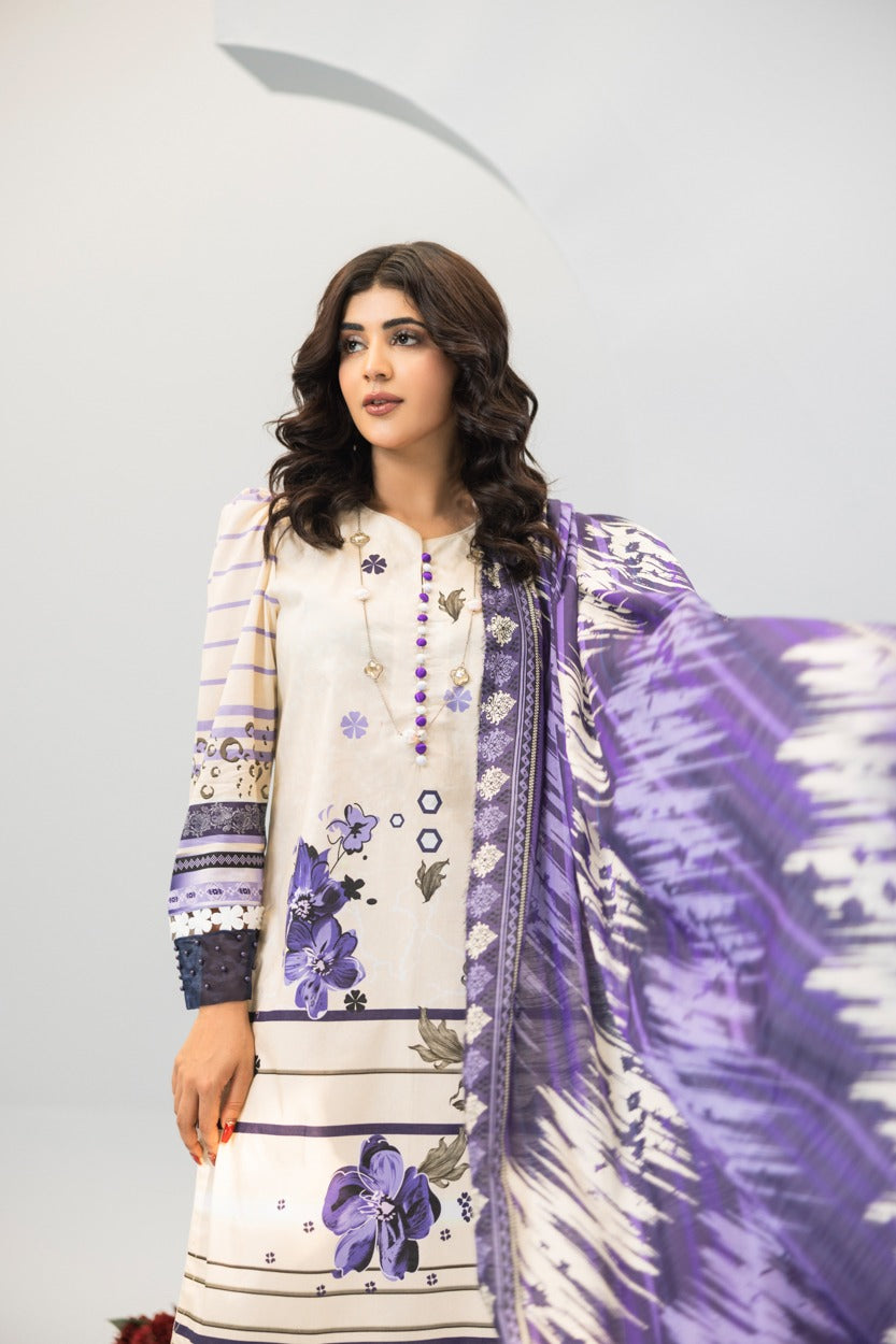 3pc Lawn Suit With Dyed Plain Trouser
