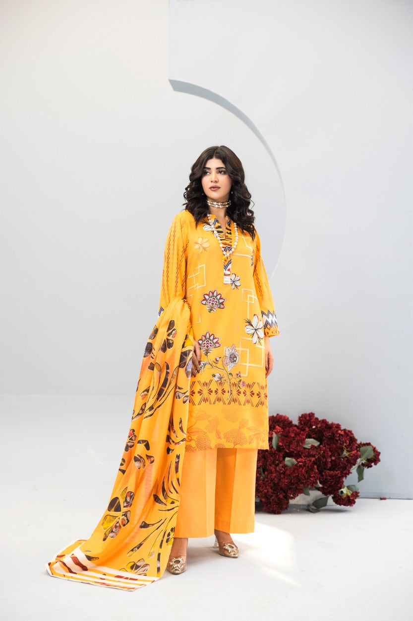 3pc Lawn Suit With Dyed Plain Trouser
