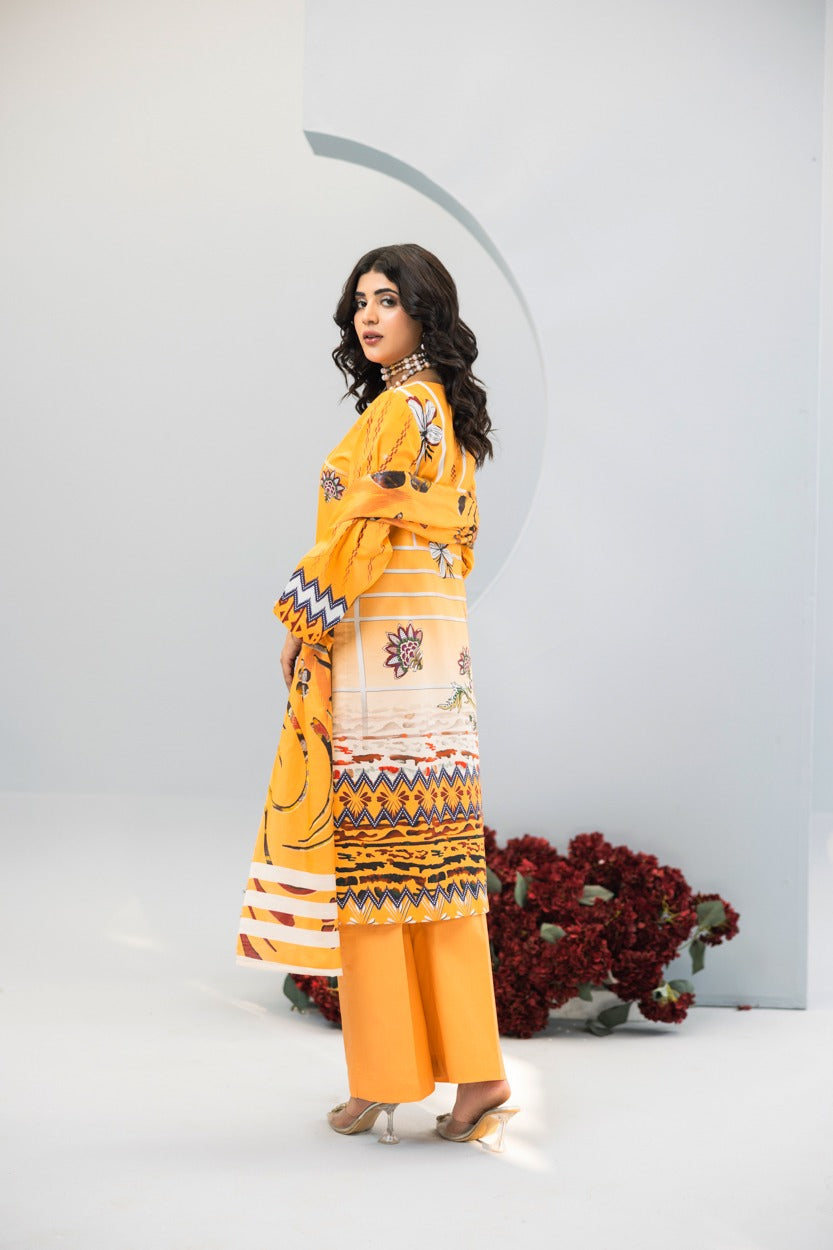 3pc Lawn Suit With Dyed Plain Trouser