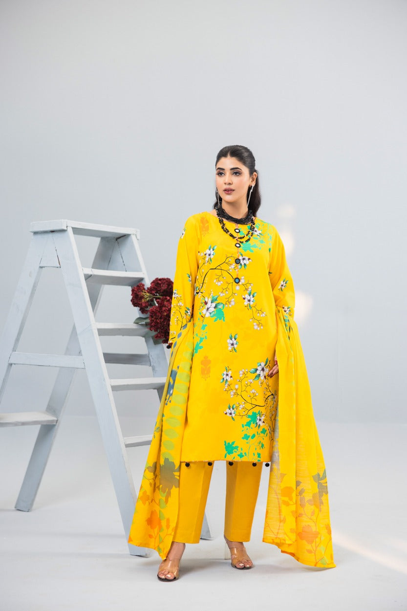 3pc Lawn Suit With Dyed Plain Trouser