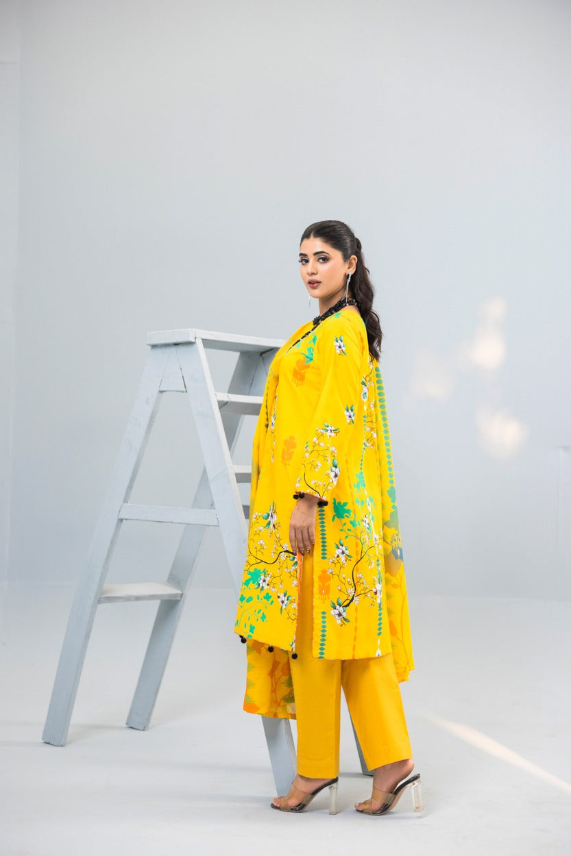 3pc Lawn Suit With Dyed Plain Trouser