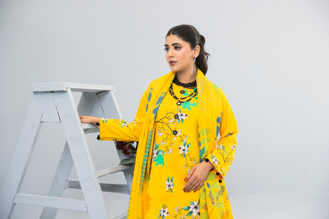 3pc Lawn Suit With Dyed Plain Trouser