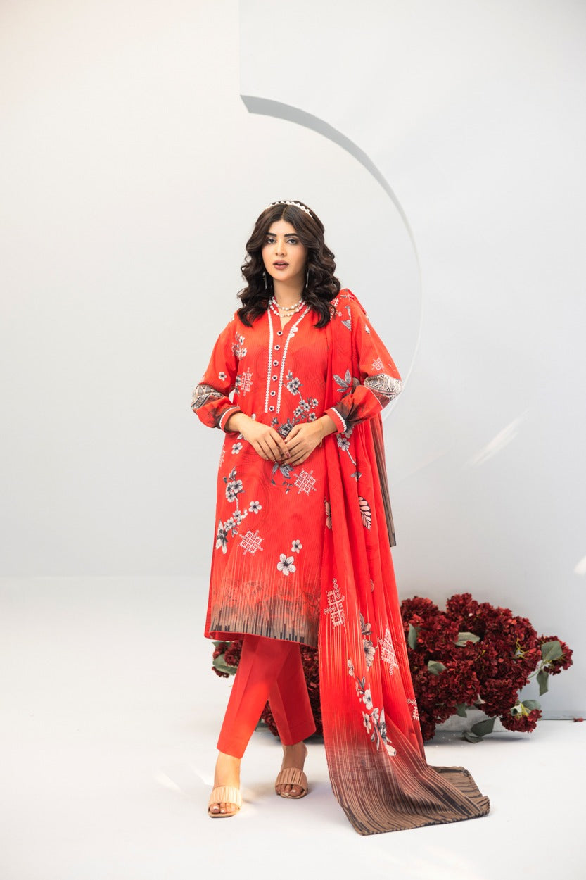 3pc Lawn suit With Dyed Trouser
