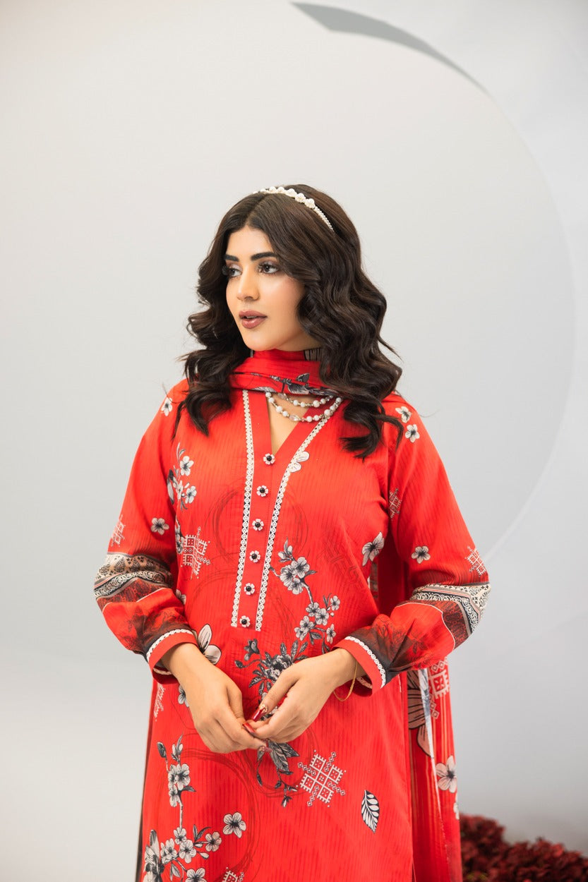 3pc Lawn suit With Dyed Trouser