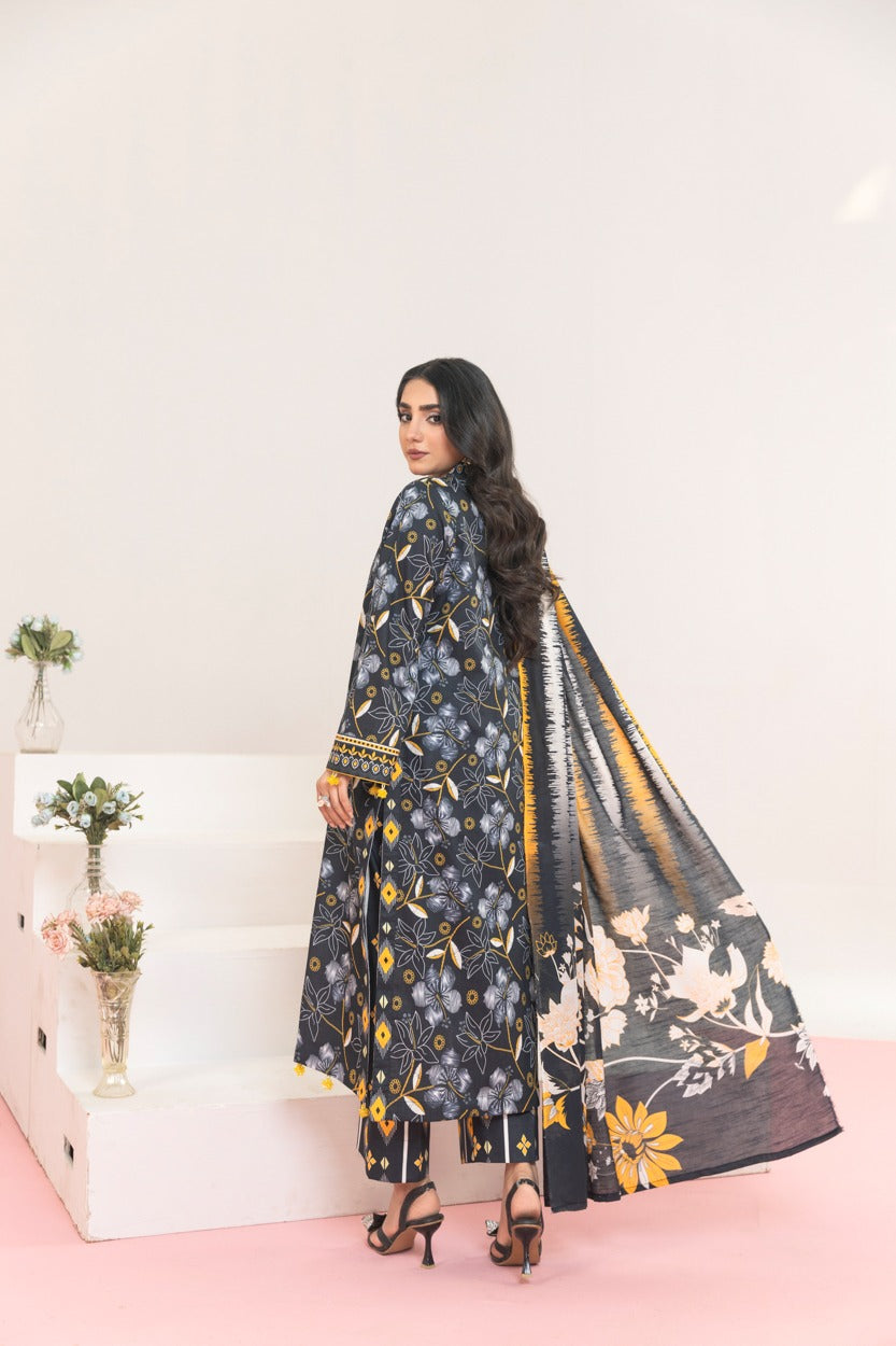 3PC PRINTED LAWN BLACK SUIT