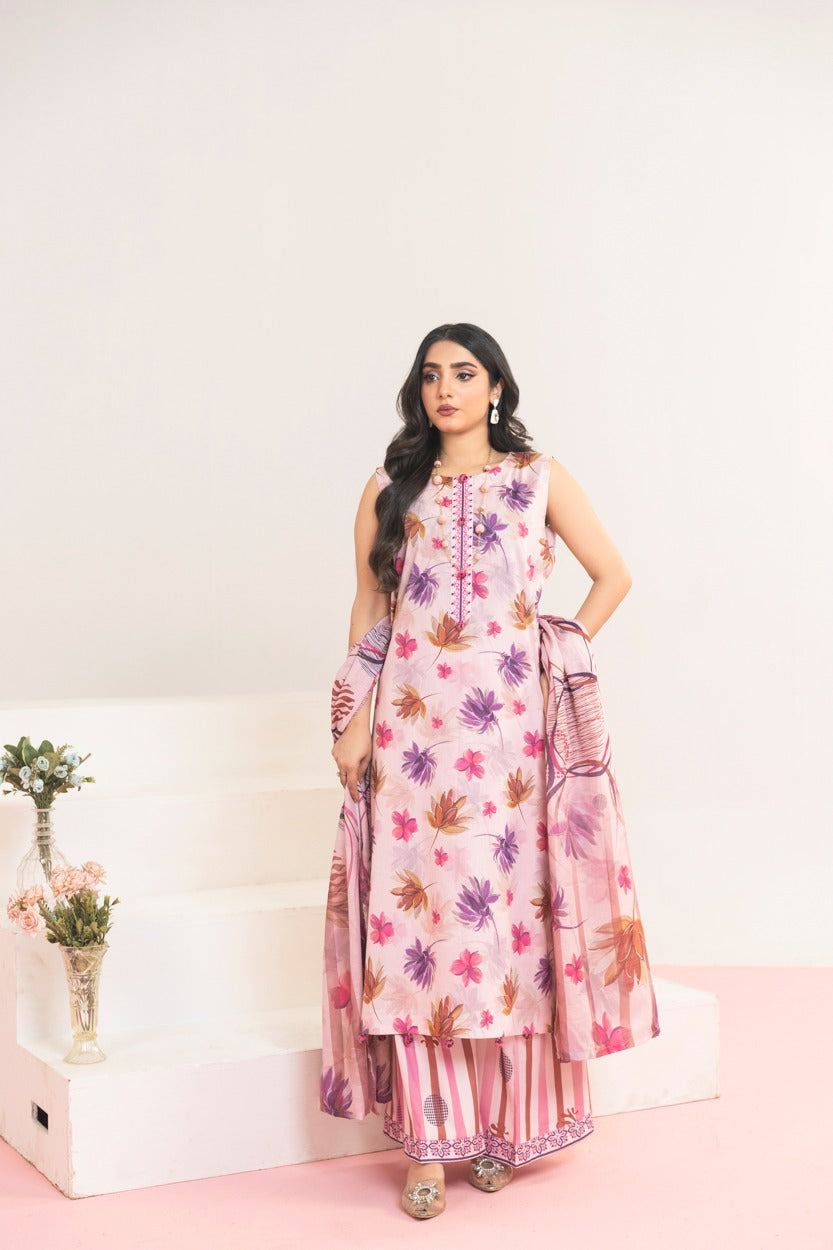 3pc Printed Lawn suit with Print Trouser