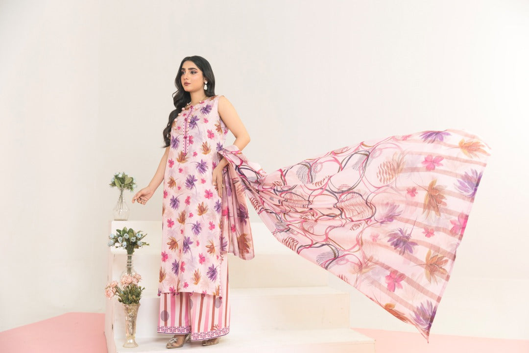 3pc Printed Lawn suit with Print Trouser