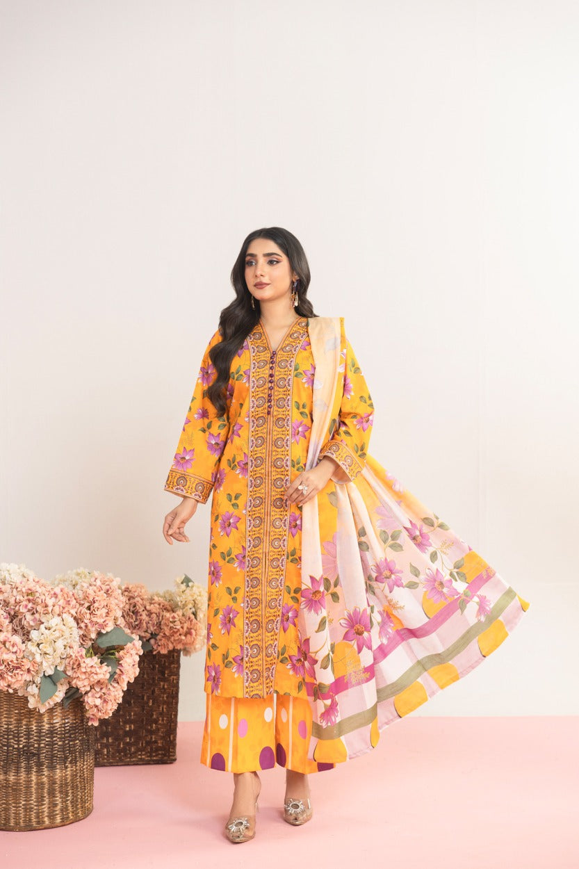 3pc Printed Lawn Suit With Printed Trouser