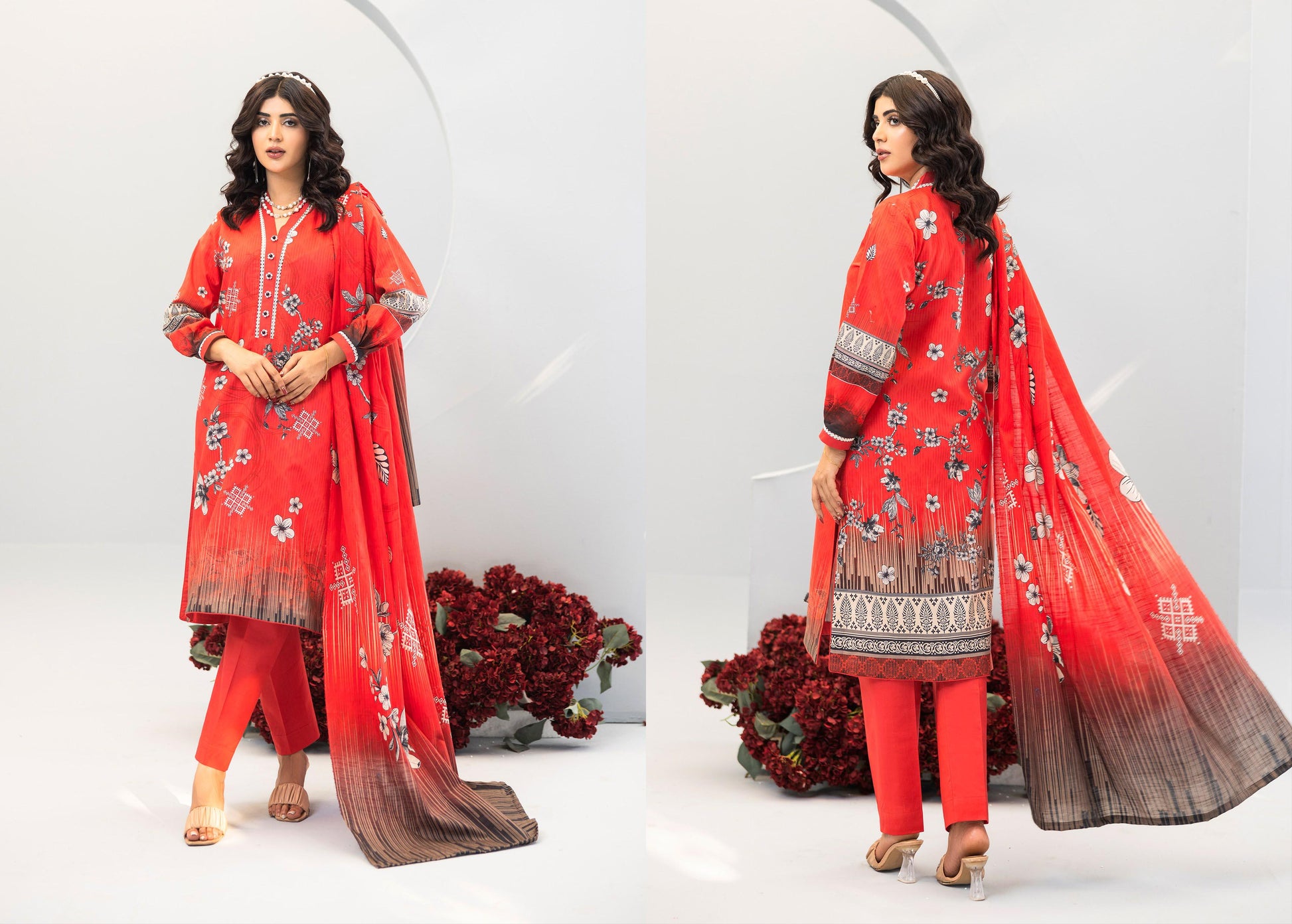 3pc Lawn suit With Dyed Trouser